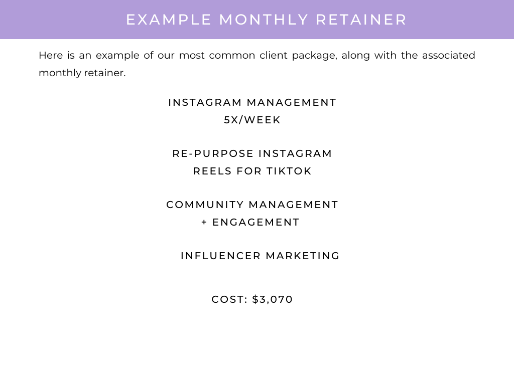 Example Monthly Marketing Cost for a Marketing Agency for a Wellness Brand